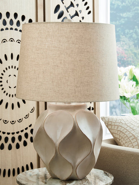 Edselham distressed cream table lamp front view