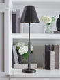 Wimner oil-rubbed bronze metal table lamp with empire shade, front view