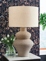 Jossleigh Beige Table Lamp frontal view with shade