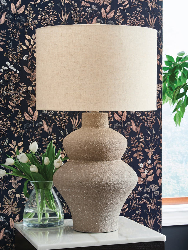 Jossleigh Beige Table Lamp frontal view with shade