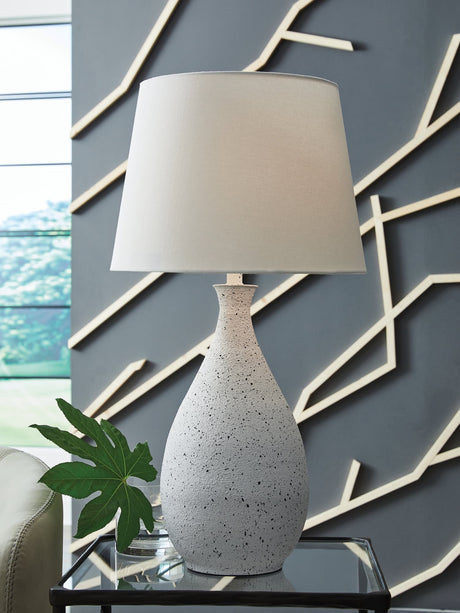 Wyattford white and black contemporary table lamp front view