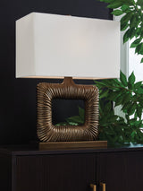 Garronby antique brass finish table lamp with rectangular fabric shade