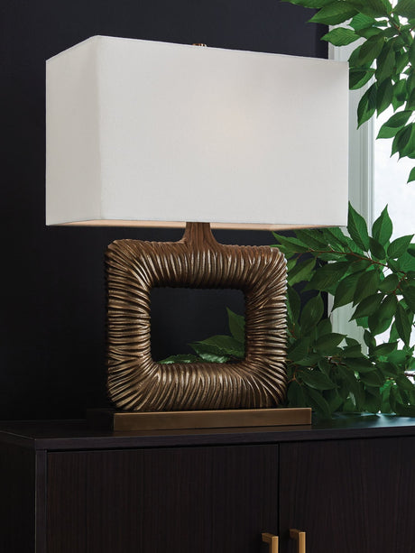 Garronby antique brass finish table lamp with rectangular fabric shade