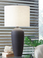 Ryenburg Black Table Lamp front view showing crackle finish and fabric shade
