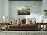 VillaCourt Caramel Faux Leather Sofa main front view