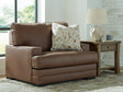 VillaCourt oversized chair in caramel faux leather angled view