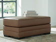 VillaCourt Caramel Faux Leather Ottoman front angle