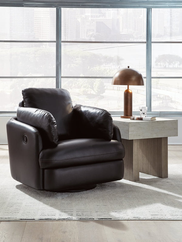 Modmax II Black Leather Swivel Glider Recliner front view