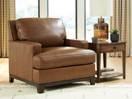 Saonara Amber Leather Accent Chair front view showing amber leather upholstery