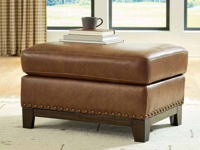 Saonara Amber Leather Ottoman front angle