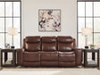 Next Move Mahogany Leather Power Reclining Sofa front view
