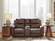 Bleckley Espresso Leather Power Reclining Loveseat with Console front view
