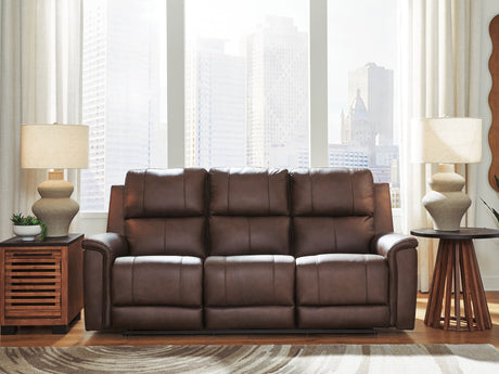 Bleckley Espresso leather reclining sofa front view