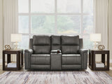 Bleckley Anchor Leather Power Reclining Loveseat with Console angled front view