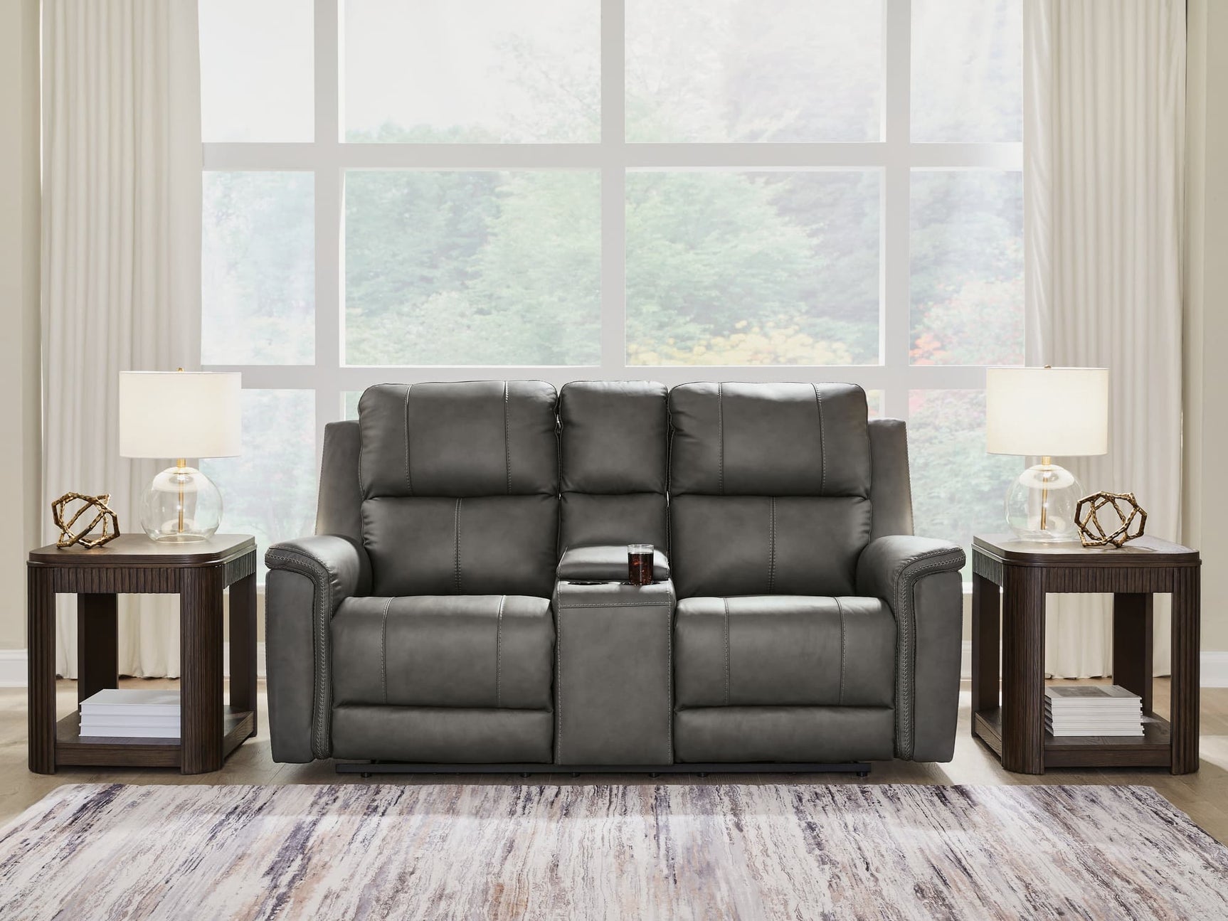 Bleckley Anchor Leather Power Reclining Loveseat with Console angled front view