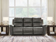 Bleckley Anchor Leather Power Reclining Sofa front angle showing reclining seat