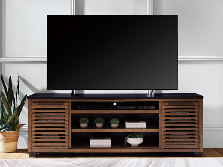 Kallari Warm Brown/Black 84 inch TV Stand front view