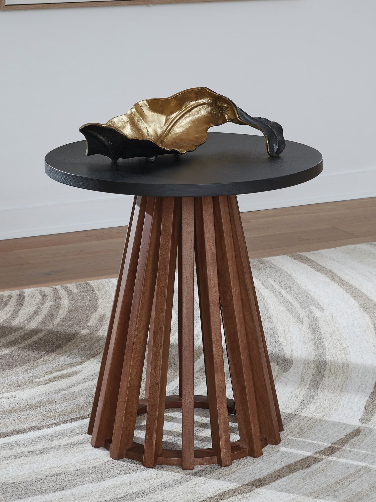 Kallari warm brown and black end table front view