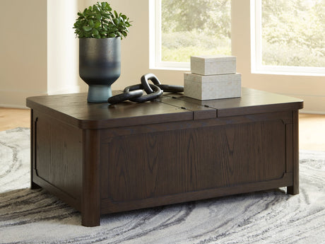 Breckington Dark Brown Coffee Table with Storage, front view