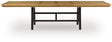 Galliden two-tone black and brown dining extension table, side angle view