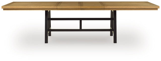 Galliden two-tone black and brown dining extension table, side angle view