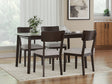 Mallenette Merlot dining table with four upholstered chairs front view