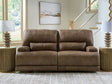 Beckley Place Earth Faux Leather Power Reclining Sofa front view