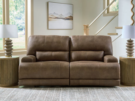 Beckley Place Earth Faux Leather Power Reclining Sofa front view