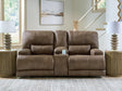 Beckley Place Earth Faux Leather Power Reclining Loveseat with Console front view