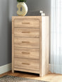Kinlanni Tan Chest of Drawers front view showing drawers closed