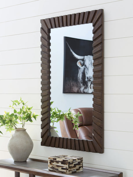 Advin Dark Brown Wood Sunburst Accent Mirror front view