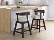 Haddigan dark brown upholstered counter height barstool front angle