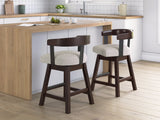 Haddigan dark brown upholstered counter height barstool front angle