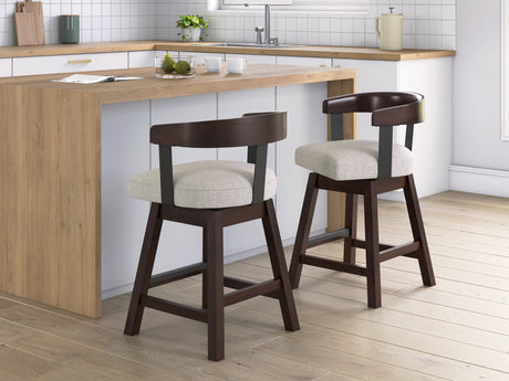 Haddigan dark brown upholstered counter height barstool front angle