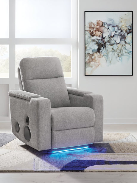 Pineland Pewter Performance Fabric Power Glider Recliner front view