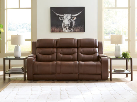 Knightington Brown Leather Power Reclining Sofa front view