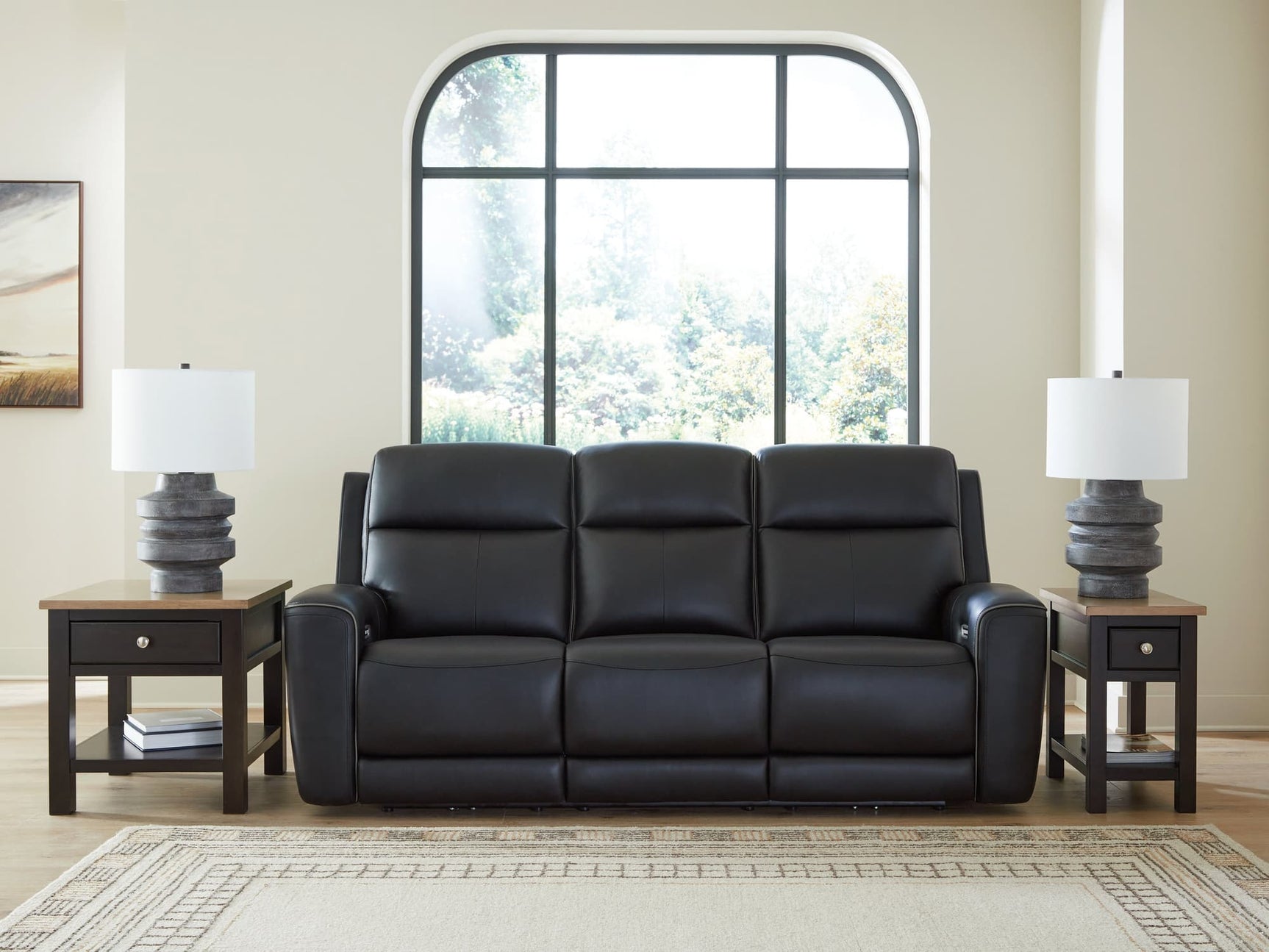 5Z-Comfort Onyx Power Reclining Sofa front angle with drop-down table open