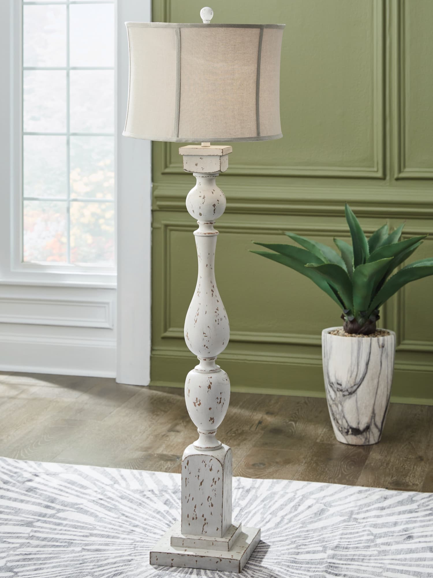 Madsbrook Antique White Floor Lamp front view