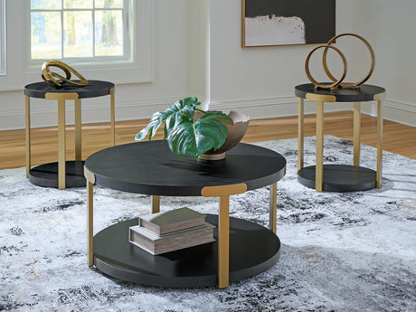 Shylore black and brass finish 3-piece table set with coffee table and two end tables