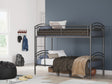 Lanceburg Gray Twin over Twin Bunk Bed with Ladder, front angle view