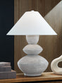 Brickdon distressed white triple gourd table lamp front angle
