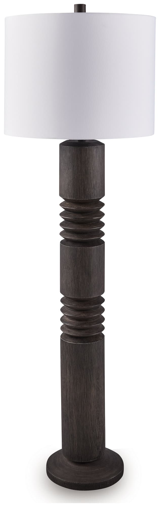 Fainwell distressed black floor lamp front view