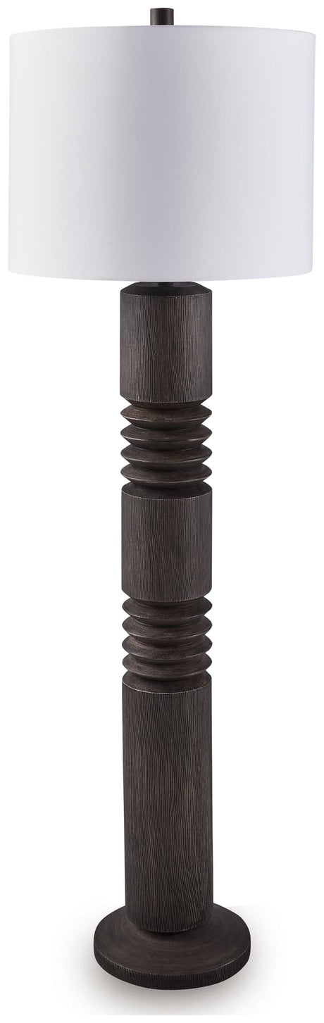 Fainwell distressed black floor lamp front view