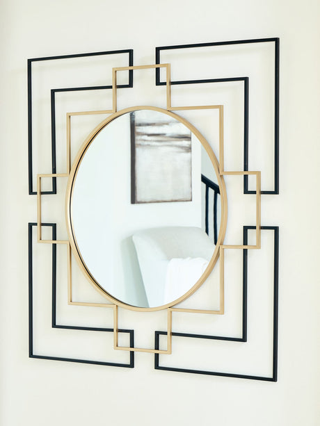 Oceanal black and gold finish accent mirror, front view