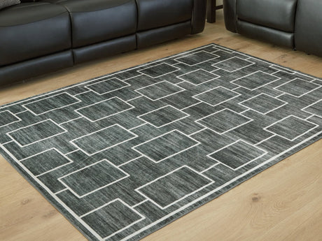 Elderland black and gray washable 5x7 area rug full view