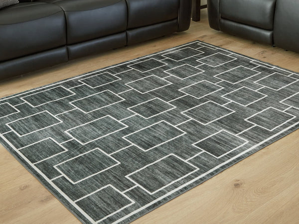 Elderland black and gray washable 5x7 area rug full view