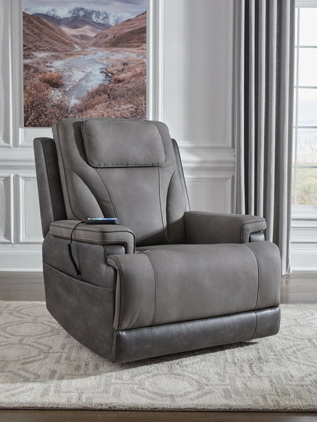 Front view of Ashley 4Z-Peaceful Pause slate microfiber power lift recliner