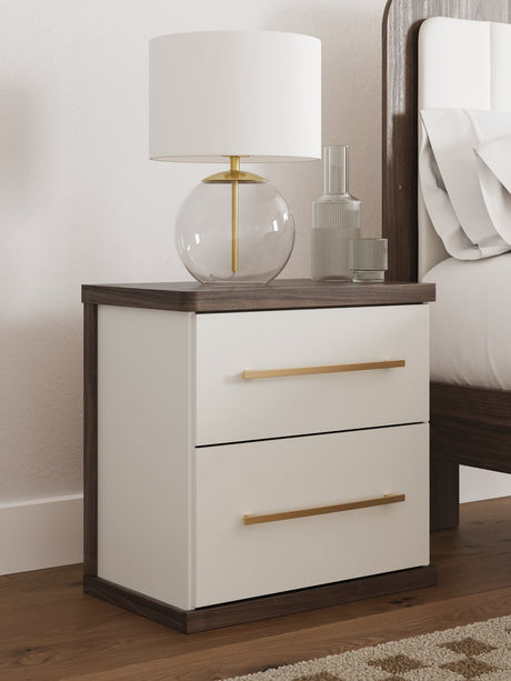 Kendanport Brown and White Nightstand front angle view