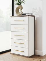 Kendanport Chest of Drawers front view with two-tone brown and white finish