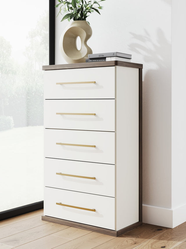 Kendanport Chest of Drawers front view with two-tone brown and white finish
